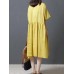 Women Short Sleeve O-neck Vintage Pleated Dress