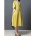 Women Short Sleeve O-neck Vintage Pleated Dress