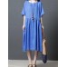 Women Short Sleeve O-neck Vintage Pleated Dress