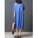 Women Short Sleeve O-neck Vintage Pleated Dress