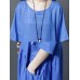 Women Short Sleeve O-neck Vintage Pleated Dress