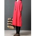 Vintage Long Sleeve Solid Color Linen Cotton Dress