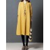 Vintage Long Sleeve Solid Color Linen Cotton Dress