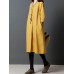 Vintage Long Sleeve Solid Color Linen Cotton Dress