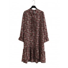 Women Floral Printed Chiffon Long Sleeve Dress