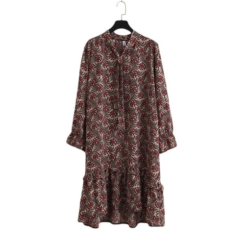 Women Floral Printed Chiffon Long Sleeve Dress Women Floral Printed Chiffon Long Sleeve Dress