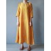 M-5XL Vintage Women O-neck Half Sleeve Solid Maxi Dress