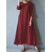 M-5XL Vintage Women O-neck Half Sleeve Solid Maxi Dress
