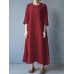 M-5XL Vintage Women O-neck Half Sleeve Solid Maxi Dress