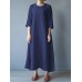 M-5XL Vintage Women O-neck Half Sleeve Solid Maxi Dress