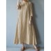 M-5XL Vintage Women O-neck Half Sleeve Solid Maxi Dress