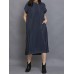Women Short Sleeve Side Button Solid Casual Dress