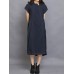 Women Short Sleeve Side Button Solid Casual Dress