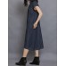 Women Short Sleeve Side Button Solid Casual Dress