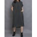 Women Short Sleeve Side Button Solid Casual Dress