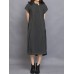 Women Short Sleeve Side Button Solid Casual Dress