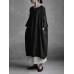 Women Vintage Solid Color Cotton Half Sleeve Dress