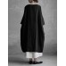 Women Vintage Solid Color Cotton Half Sleeve Dress
