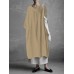Women Vintage Solid Color Cotton Half Sleeve Dress