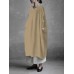 Women Vintage Solid Color Cotton Half Sleeve Dress