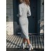 Casual Women High Collar Button Long Sleeve Slim Knit Dress