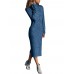 Casual Women High Collar Button Long Sleeve Slim Knit Dress