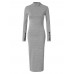 Casual Women High Collar Button Long Sleeve Slim Knit Dress