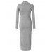 Casual Women High Collar Button Long Sleeve Slim Knit Dress