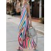 Women Striped Halter V-neck Sleeveless Dress Women Striped Halter V-neck Sleeveless Dress