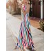 Women Striped Halter V-neck Sleeveless Dress Women Striped Halter V-neck Sleeveless Dress