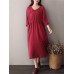 Vintage Plate Buckle V-neck High Drawstring Waist Dress