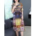 Elegant Women Floral Print Crew Neck Short Sleeve Dress