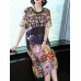 Elegant Women Floral Print Crew Neck Short Sleeve Dress