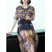 Elegant Women Floral Print Crew Neck Short Sleeve Dress