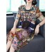 Elegant Women Floral Print Crew Neck Short Sleeve Dress