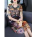 Elegant Women Floral Print Crew Neck Short Sleeve Dress