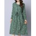 Casual Women Cotton Floral Printed Loose Long Sleeve O-Neck Dress