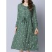 Casual Women Cotton Floral Printed Loose Long Sleeve O-Neck Dress