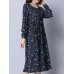 Casual Women Cotton Floral Printed Loose Long Sleeve O-Neck Dress
