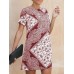 Women Short Sleeve Round Neck Floral Casual Mini Dress