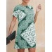 Women Short Sleeve Round Neck Floral Casual Mini Dress
