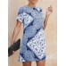 Women Short Sleeve Round Neck Floral Casual Mini Dress