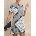 Women Short Sleeve Round Neck Floral Casual Mini Dress