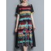 Vintage Women Floral Print O-neck Loose Irregular Hem Chiffon Dress