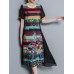 Vintage Women Floral Print O-neck Loose Irregular Hem Chiffon Dress
