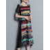 Vintage Women Floral Print O-neck Loose Irregular Hem Chiffon Dress