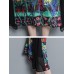 Vintage Women Floral Print O-neck Loose Irregular Hem Chiffon Dress