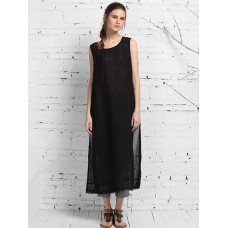 Women Sleeveless O-neck Patchwork Split Dress