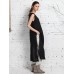 Women Sleeveless O-neck Patchwork Split Dress