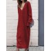 Women Long Sleeve V-neck Loose Casual Knitting Long Dress